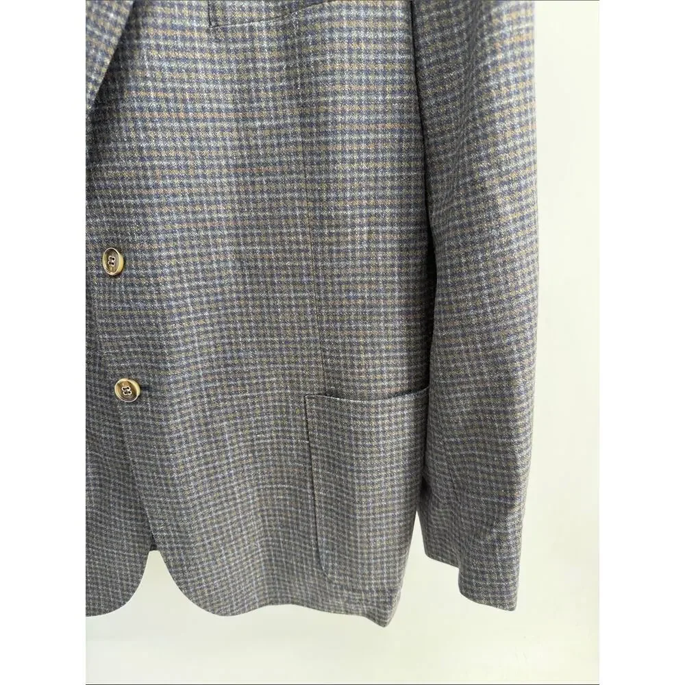 Peter Millar wool silk linen blend plaid 2 button double vent sport coat blazer